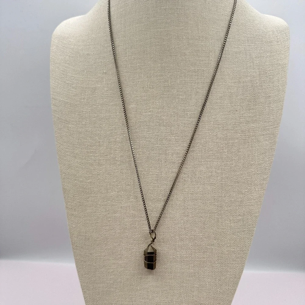 Vintage 90s Wire Wrapped Pyrite Point Pendant Necklace Women's Classic Jewelry